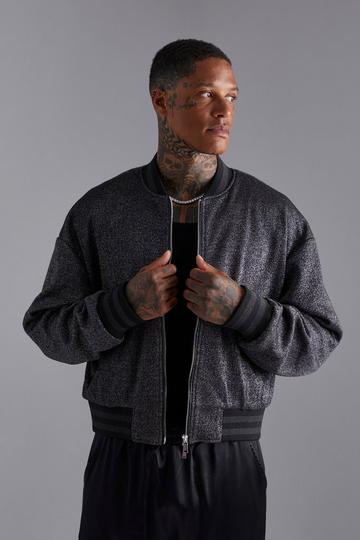 Glitter Sequin Boxy Bomber Jacket silver