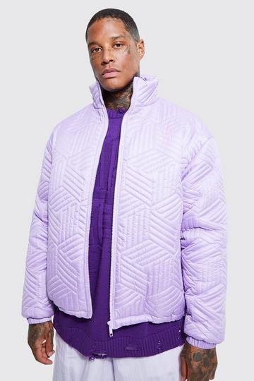 Funnel Neck Oversized Quilted Puffer purple