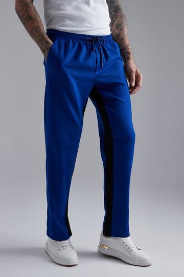 Blue Straight Leg Gusset Jogger Waist Trousers