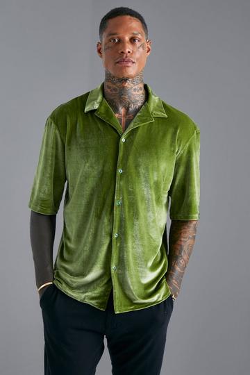 Khaki Short Sleeve Dropped Revere Shirt