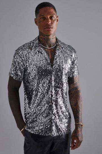 Short Sleeve Sequin Shirt silver