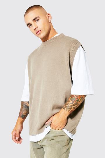 Oversized Pleated Knitted Vest taupe