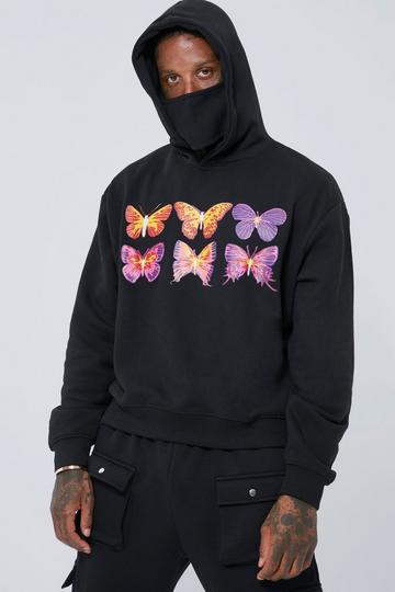 Boxy Fit Graphic Hoodie With Snood black