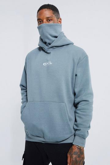 Oversized Ofcl Graphic Hoodie With Snood slate blue