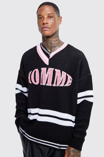 Black Oversized Distressed Homme Hockey Jumper