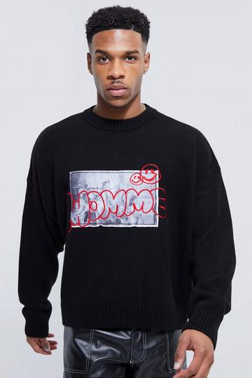 Black Homme Embroidered Photo Badge Jumper