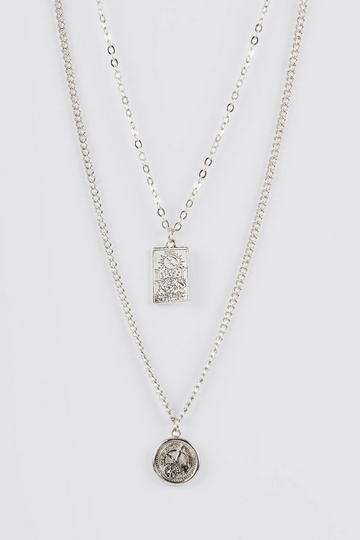 2 Pendant Chain Necklaces silver