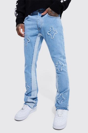 Slim Rigid Panelled Flare Jeans light blue