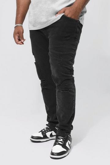 Black Plus Skinny Stretch Exploded Knee Ripped Jeans