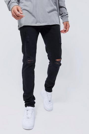 Tall Skinny Stretch Exploaded Knee Ripped Jeans washed black
