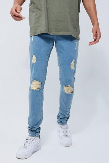 Tall Skinny Stretch Exploded Knee Ripped Jeans antique wash