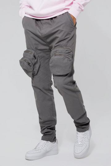 Grey Tall Slim Fit Smart 3d Zip Cargo Trouser