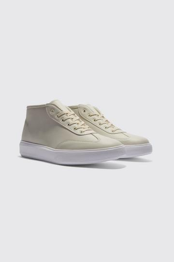White Tonal Mid Top Trainer