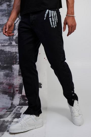 Black Slim Fit Skeleton Hand Jeans