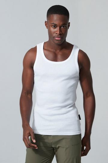 Man Active Gym Muscle Fit Ribbed Vest white