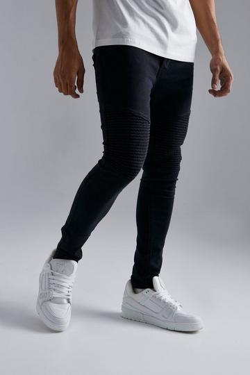 Black Skinny Fit Washed Denim Biker Jeans