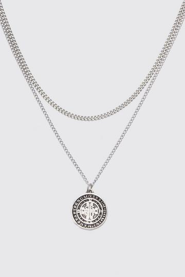 Double Layer Coin Pendant Necklace silver