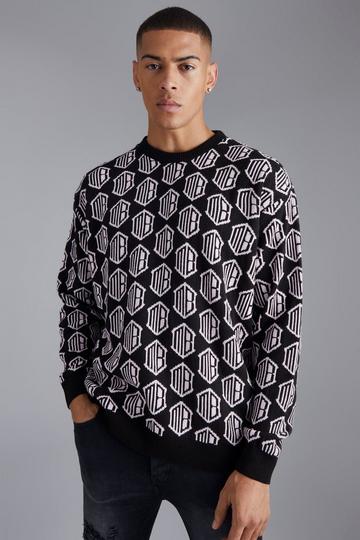 Black Oversized All Over Monogram Jumper