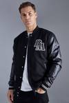 Tall Suede Badge Bomber With Pu Sleeves 