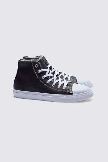 Black High Top Faux Leather Trainer