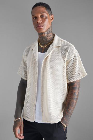 White Short Sleeve Boxy Open Weave Shirt