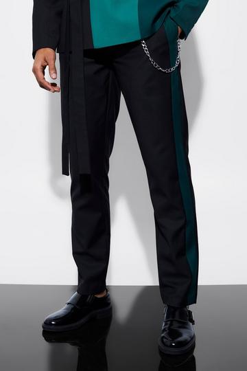 Green Slim Side Panel Suit Trousers