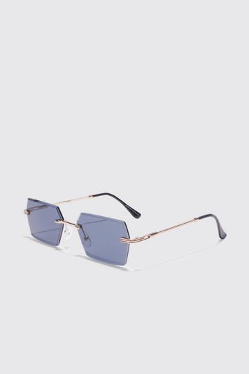 Bevelled Hexagon Rimless Sunglasses gold