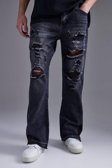 Bandana Pannel Ripped Flare Jeans washed black