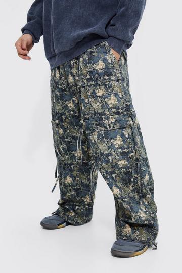 Khaki Elastic Waist Wide Fit Camo Cargo Trouser