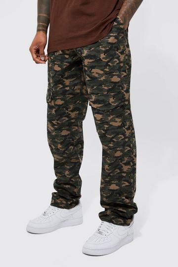 Elasticated Waist Straight Leg Camo Cargo khaki