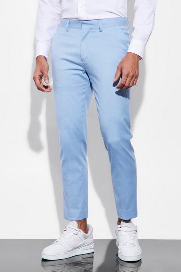 Pantalon de costume slim court en lin light blue