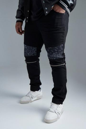 Plus Skinny Stretch Bandana Biker Jean true black