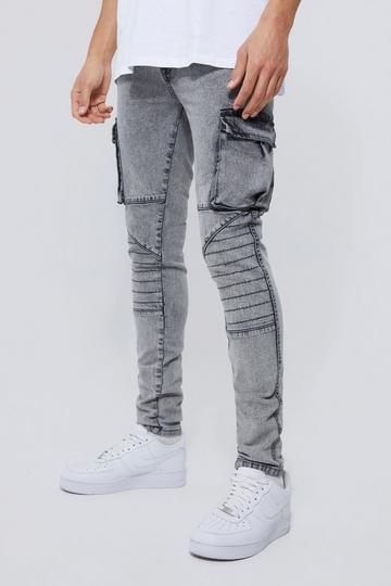 Grey Tall Skinny Fit Large Biker Panel Jean