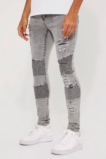 Grey Tall Super Skinny Fit Double Biker Panel Jean