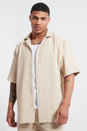 Pleated Short Sleeve Oversized Boxy Shirt taupe