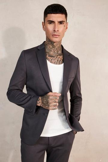 Skinny Single Breasted Dogstooth Suit Jacket black