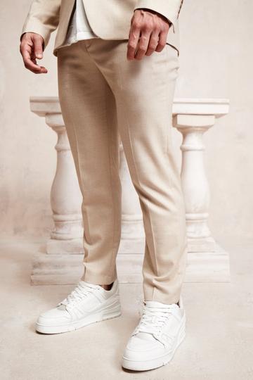 Slim Cropped Pique Suit Trousers beige