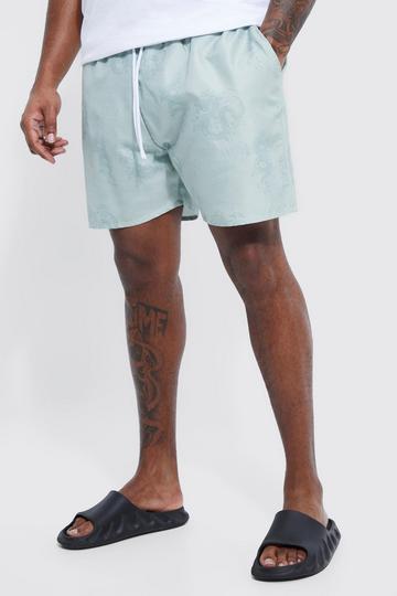 Plus Dragon Print Swim Shorts sage