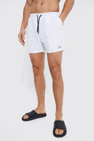 White Tall Man Signature Short Length Swim Shorts