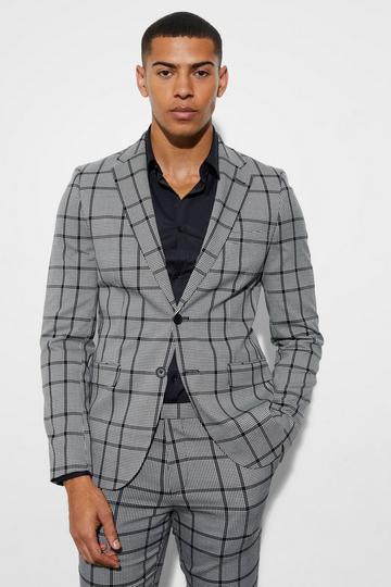 Skinny Fit Single Breasted Check Suit Jacket black