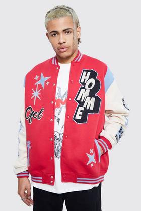 Om Star Sleeve Varsity Jacket