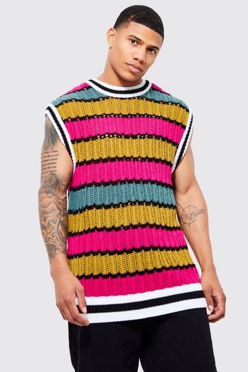 Oversized Crew Neck Knitted Crochet Vest pink