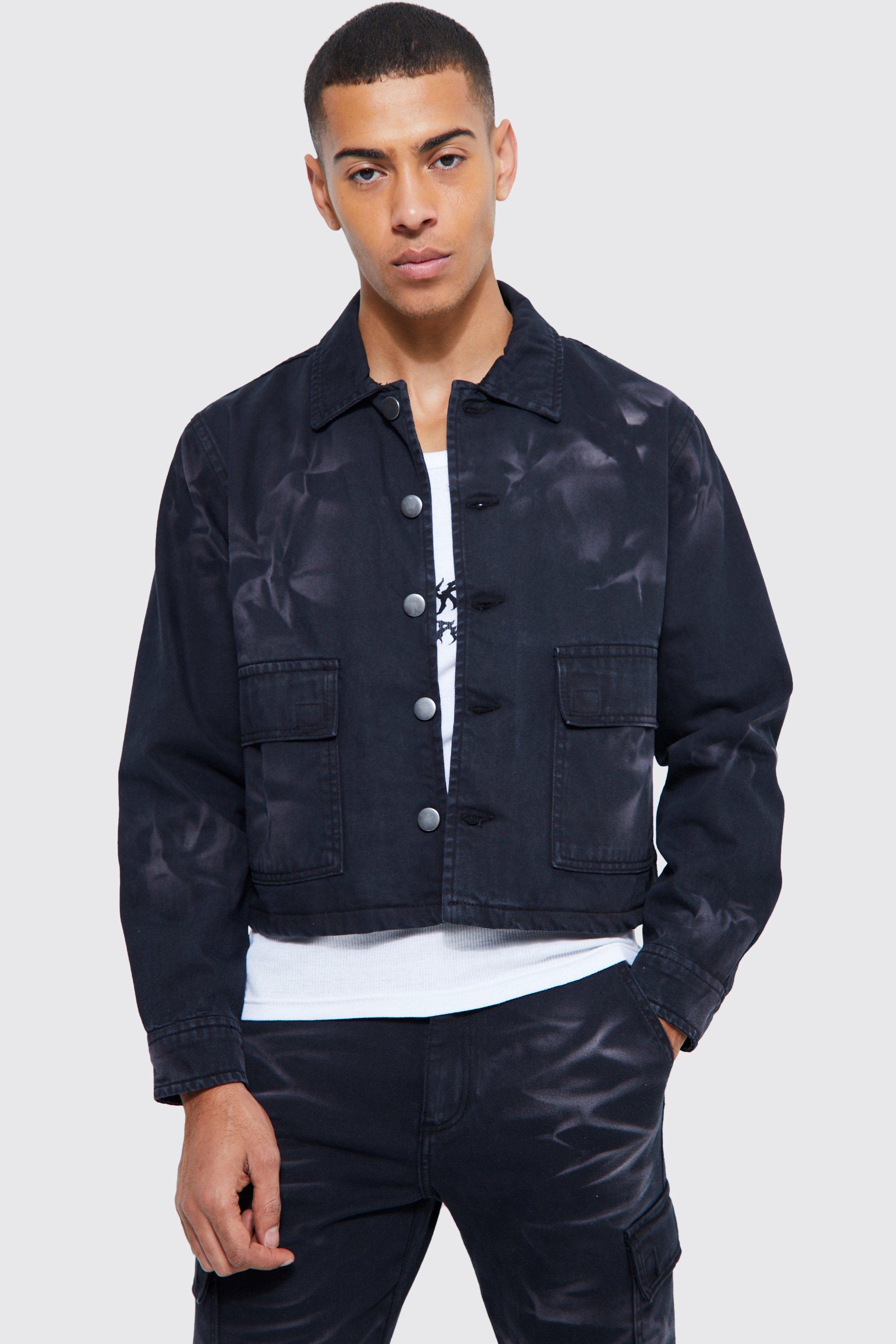 Men's Embroidered Velour Harrington With Piping | Boohoo UK