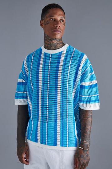 Oversized Striped Crochet T-shirt blue