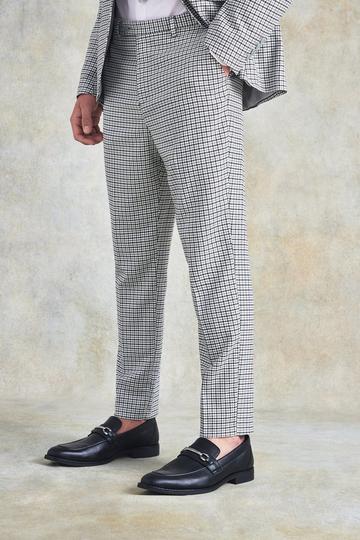 Grey Tapered Check Suit Trousers