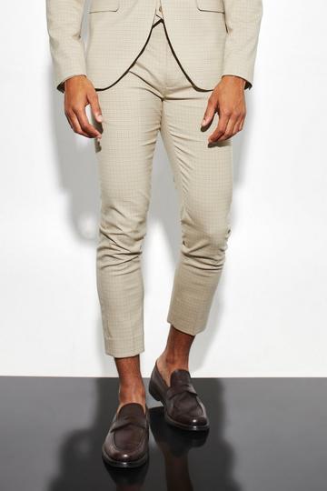 Skinny Crop Micro Check Suit Trousers beige