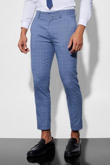 Skinny Crop Micro Check Suit Trousers navy