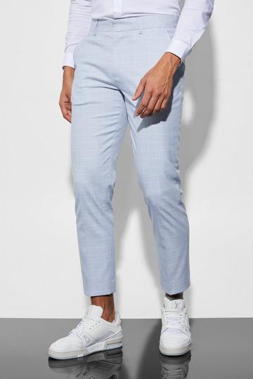 Slim Crop Micro Check Suit Trousers ecru