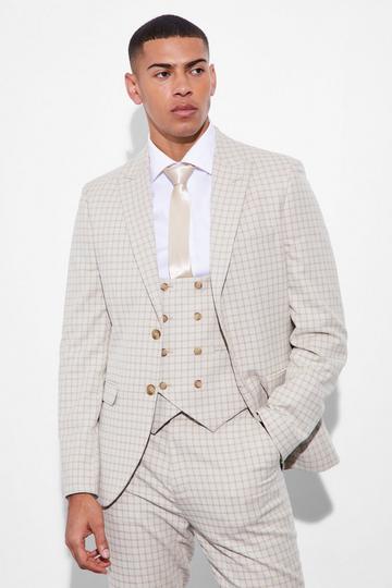 Slim Single Breasted Check Suit Jacket sand
