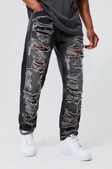 Black Straight Rigid Extreme Rip Gusset Detail Jean